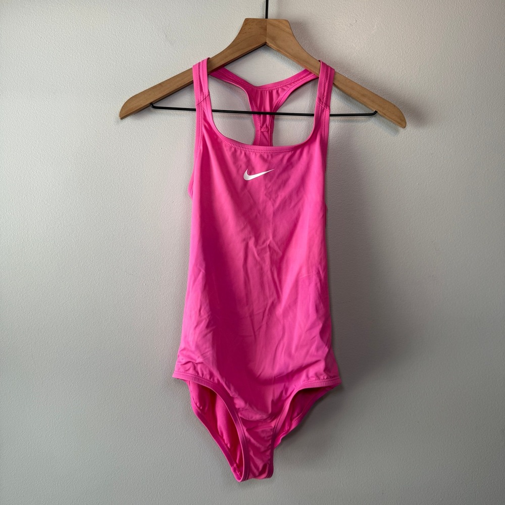 Nike Girls Pink Racerback One Piece Swimsuit Size Large 12-13 Years Athletic